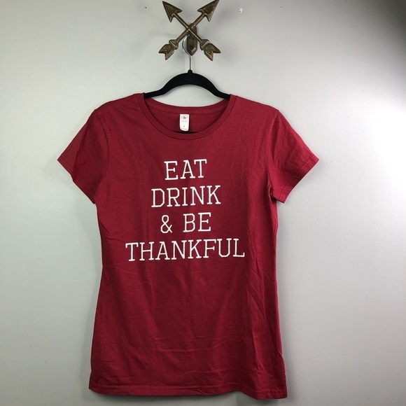 Eat, drink, be thankful dark red graphic‎ T shirt - Picture 1 of 5